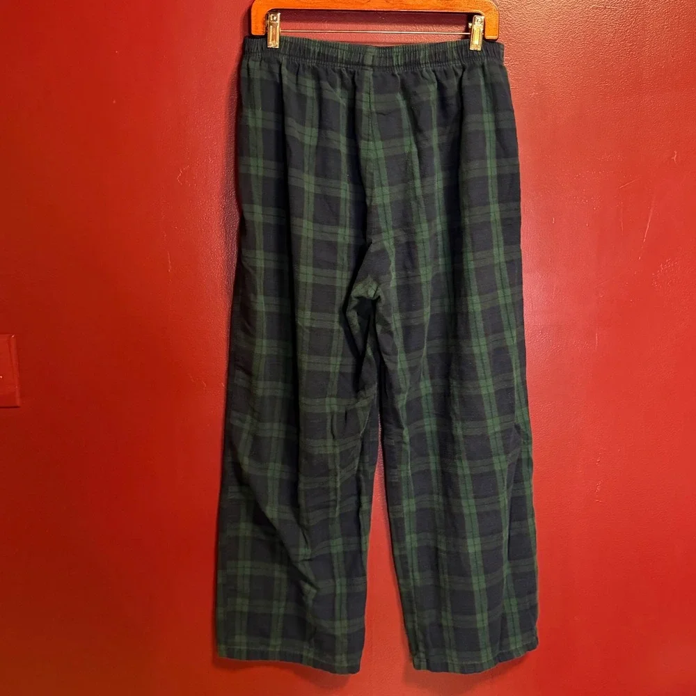 L.L. Bean Flannel Pajama Pants Size L Green Blue Plaid‎ Vintage Cozy Classic